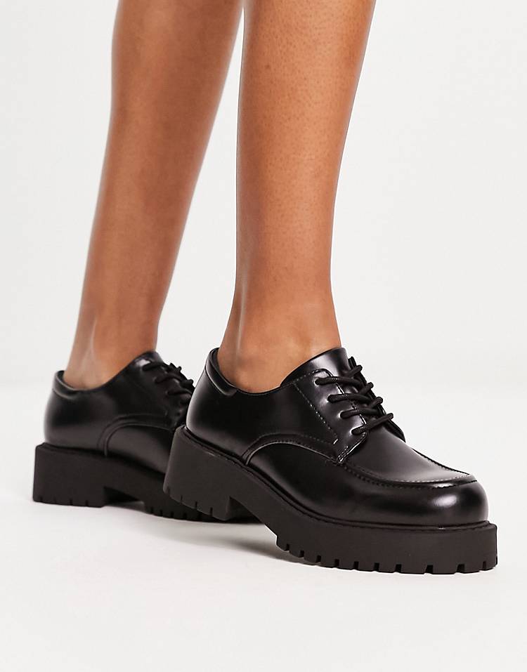 Monki lace up chunky sole shoe in black